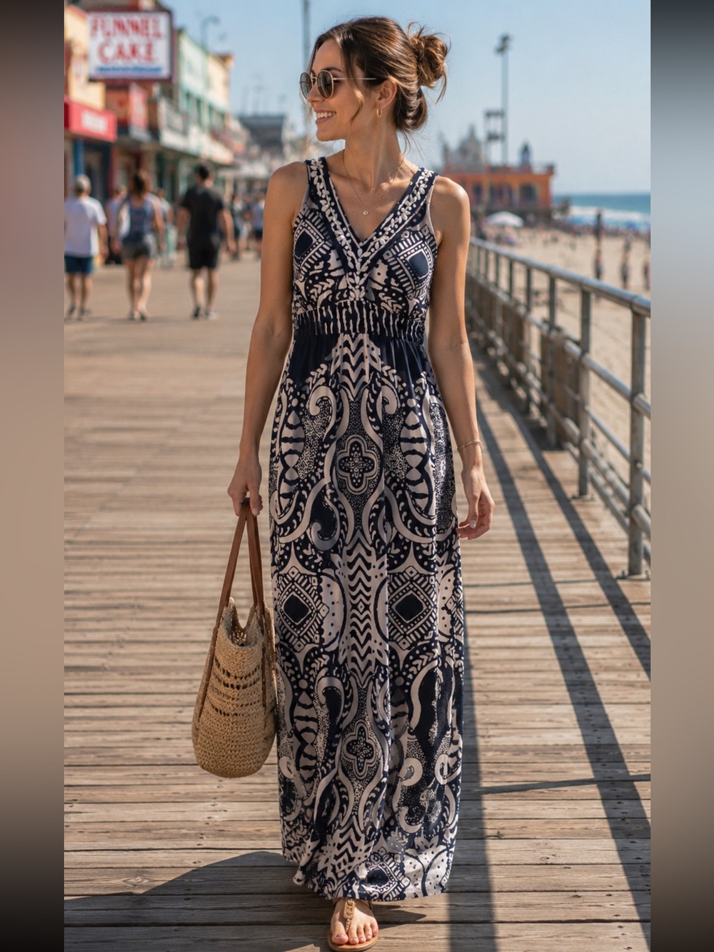Style & Co. Black & White  Printed V-Neck Maxi Dress